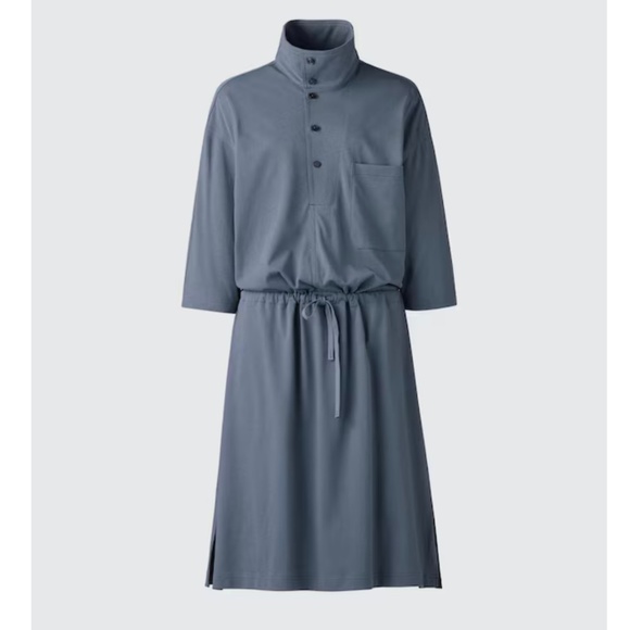 Uniqlo Half Sleeve Collared Gathered Waist Jersey Midi Dress Grey Womens S NWT - Picture 1 of 6